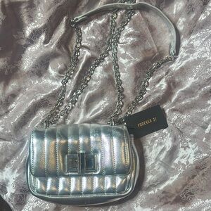 Forever 21 Silver Metallic Chain Bag